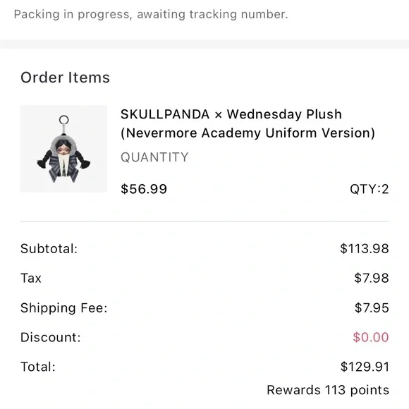 SKULLPANDA X Wednesday Plush (Nevermore Academy Uniform Version) - Picture 5 of 5